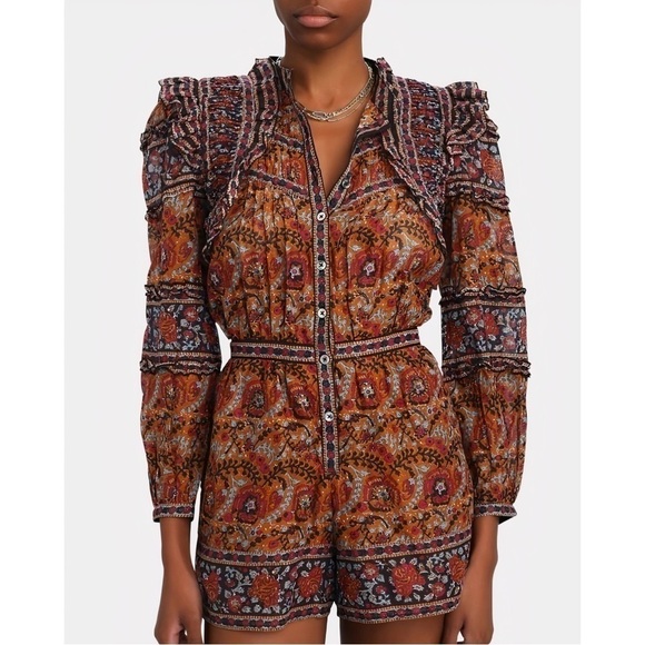 SEA New York Rosita Ruffle Cotton Paisley Romper - Picture 1 of 7